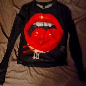 Black Long Sleeve with Red Lips Graphic
